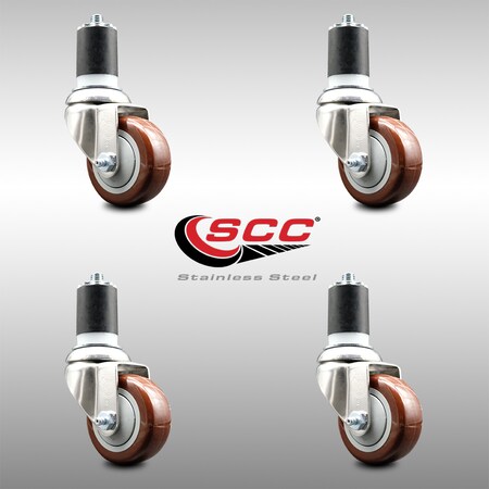Service Caster 3 Inch 316SS Maroon Polyurethane Swivel 1-3/4 Inch Expanding Stem Caster Set SCC SCC-SS316EX20S314-PPUB-MRN-134-4